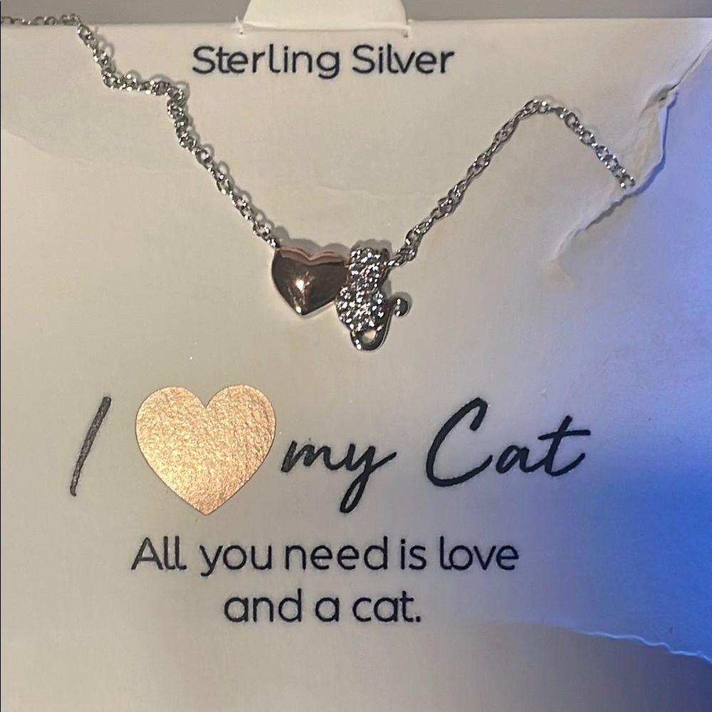 NWT Sterling Silver I Love My Cat CLOSE AT HEART Pendant Necklace - Never Worn